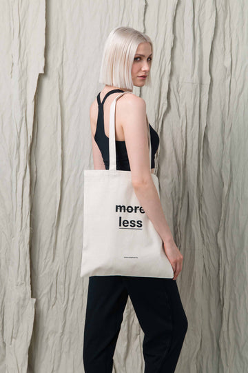 KEA BAG WITH "more less" GRAPHICS