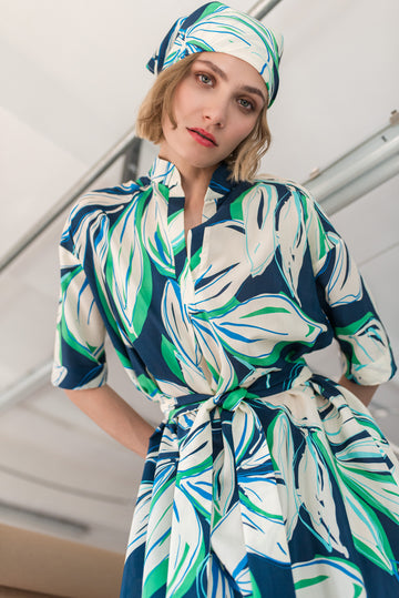 SINDU SCARF BLUE/GREEN PATTERN