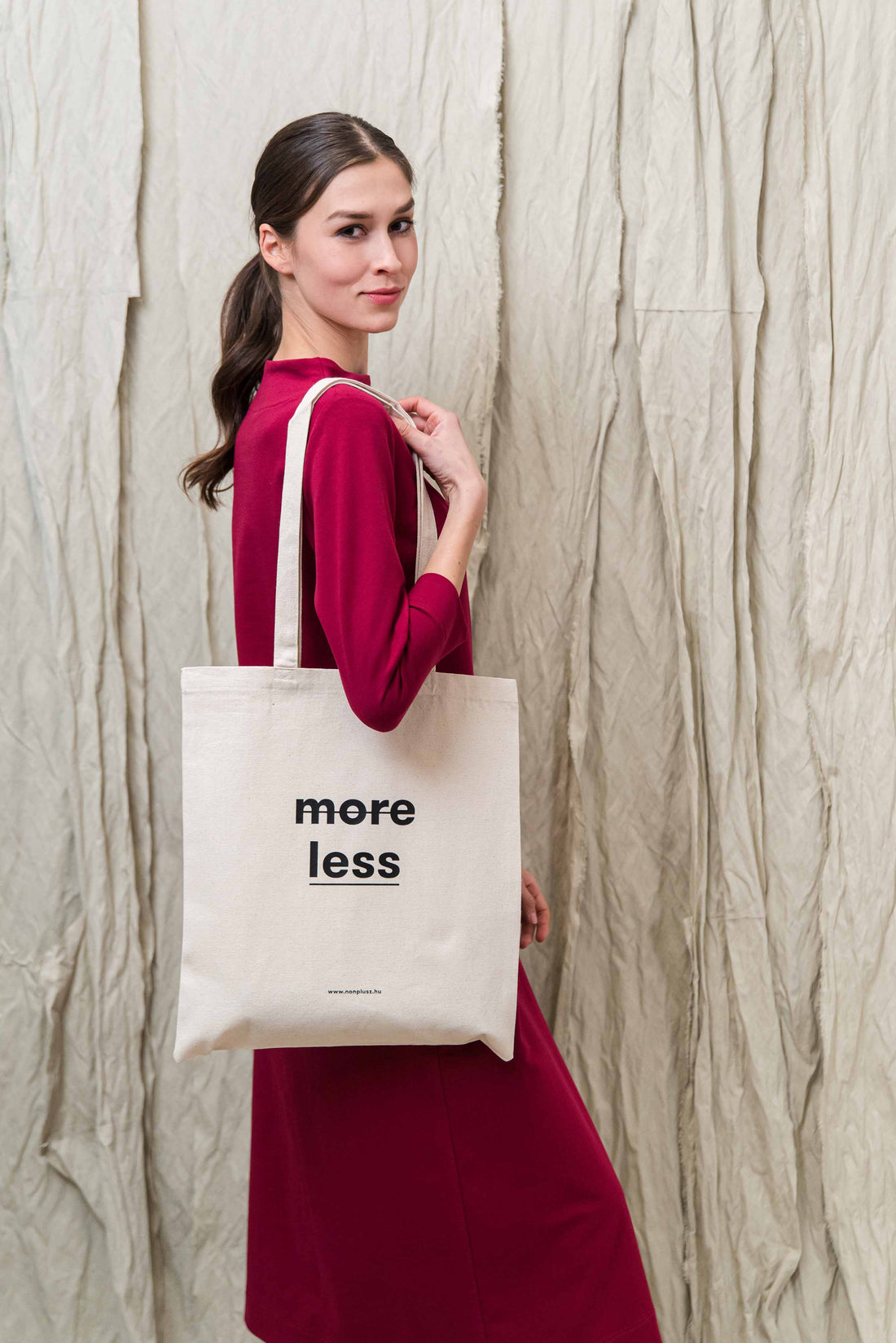 KEA BAG WITH "more less" GRAPHICS