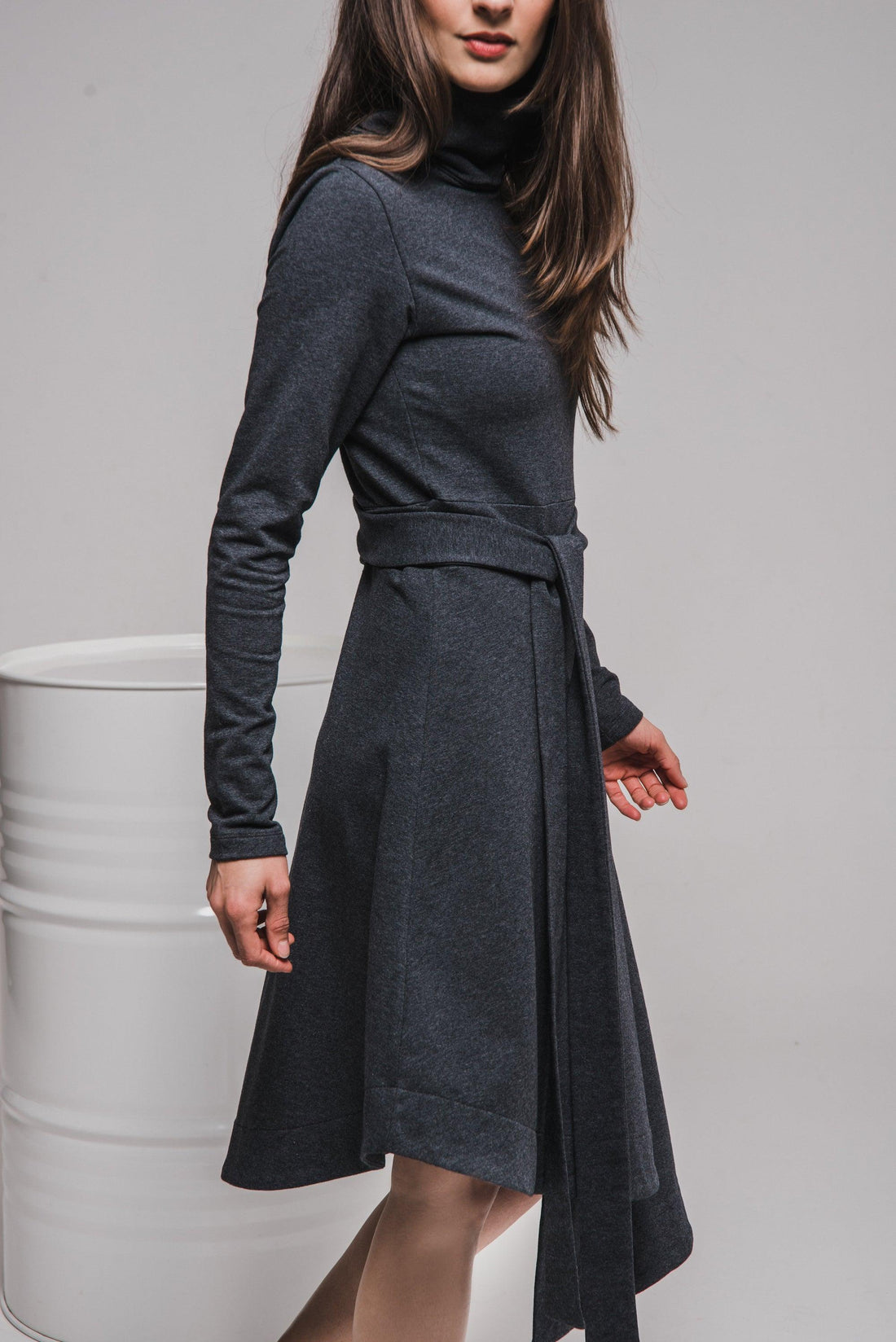 NON479 Turtleneck asymmetrical dress